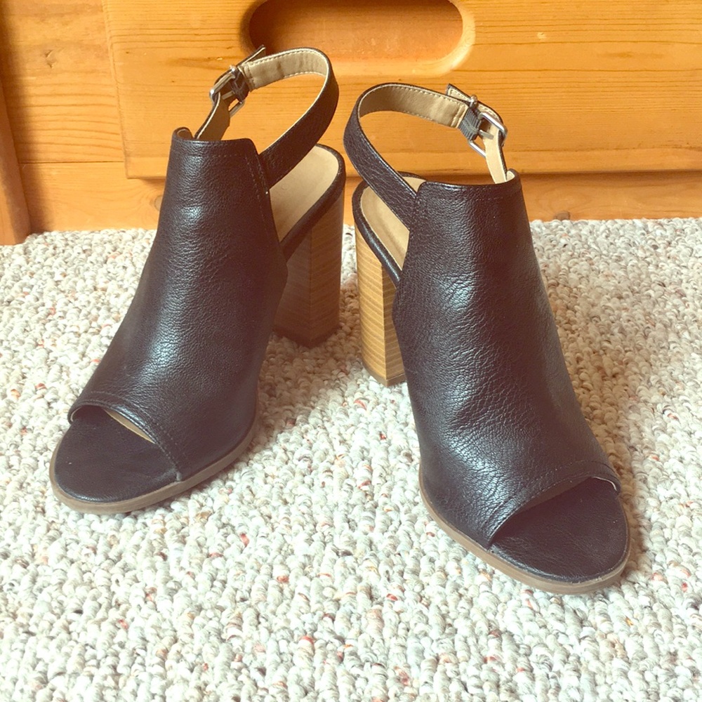 Faux Leather Peep Toe Shoes